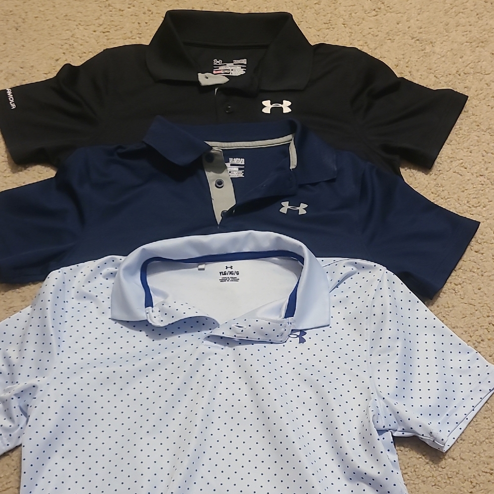 Under Armour Polo Shirt Trio - Black, Navy, White with Blue Dots